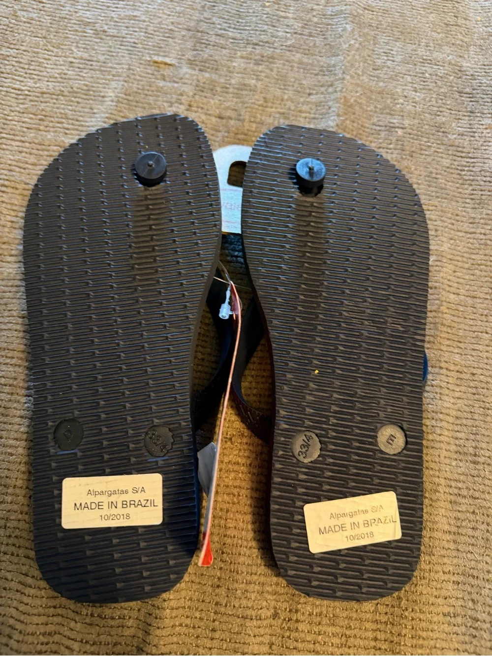 Havaianas Navy Blue Flip Flops with White Sailboat Print and Red Logo